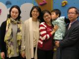 From left: Eva Mak, Psychologist of Heep Hong Society; Doris YS Wong, PhD student of CUHK The Jockey Club School of Public Health and Primary Care; Mrs Sin and her child; Peter Au Yeung, Assistant Director of Heep Hong Society